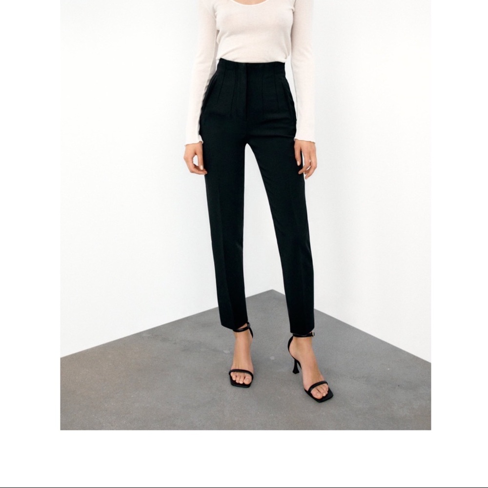 Zara Navy High Waisted Work Pants